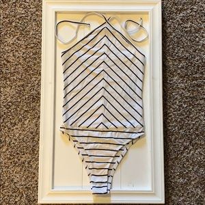 BP Black and White striped halter bodysuit